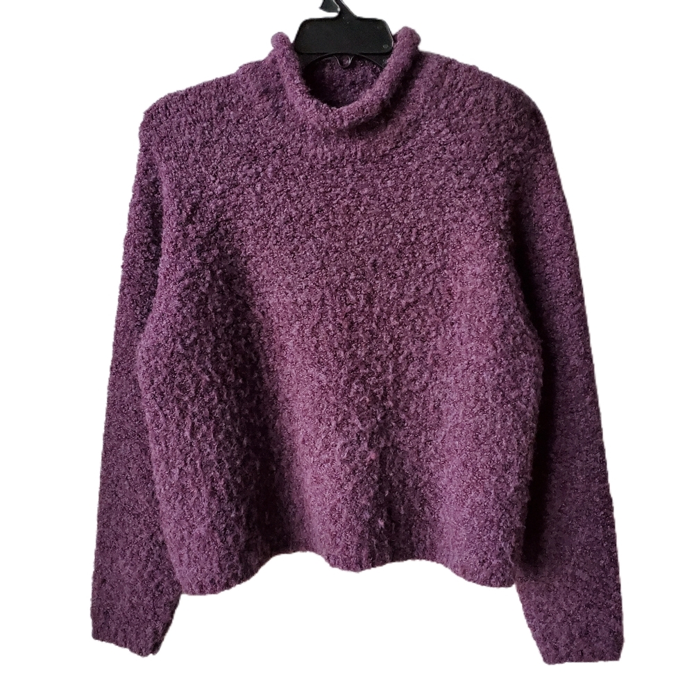 Vtg Wool Blend Plum Purple Mock Neck Turtle Neck Fuzzy Sweater Size Small